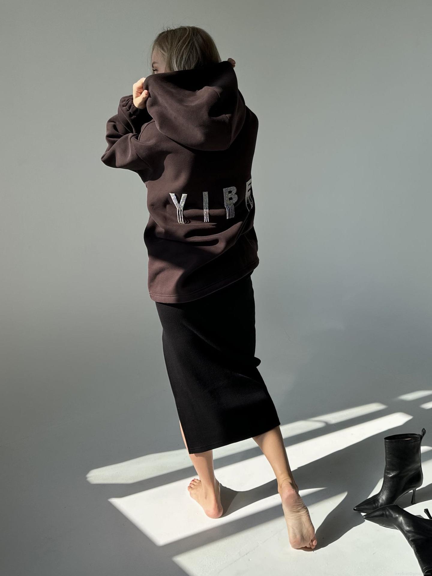 Women's Oversized Cotton Blend Hoodie With Rhinestone VIBE Letter Tassel Fashion Streetwear Long Sleeve Hooded Pullover Sweatshirt For Autumn Casual Trendy Lady