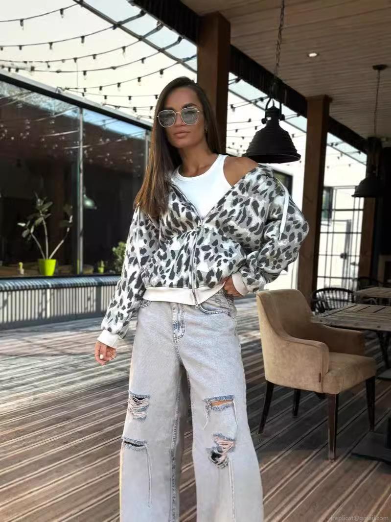 Women's Loose Leopard Print Zip Up Hoodie Cotton Blend Long Sleeve Hooded Sweatshirt Casual Streetwear Jacket Outerwear for Women Autumn