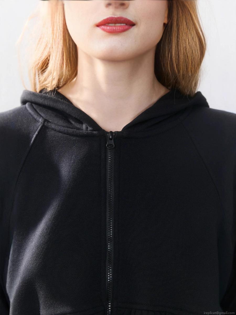 Women's Ruffle Hem Zip Up Hoodie Long Sleeve Hooded Sweatshirt Casual Loose Short Cardigan Jacket Solid Color Cotton Streetwear Tops
