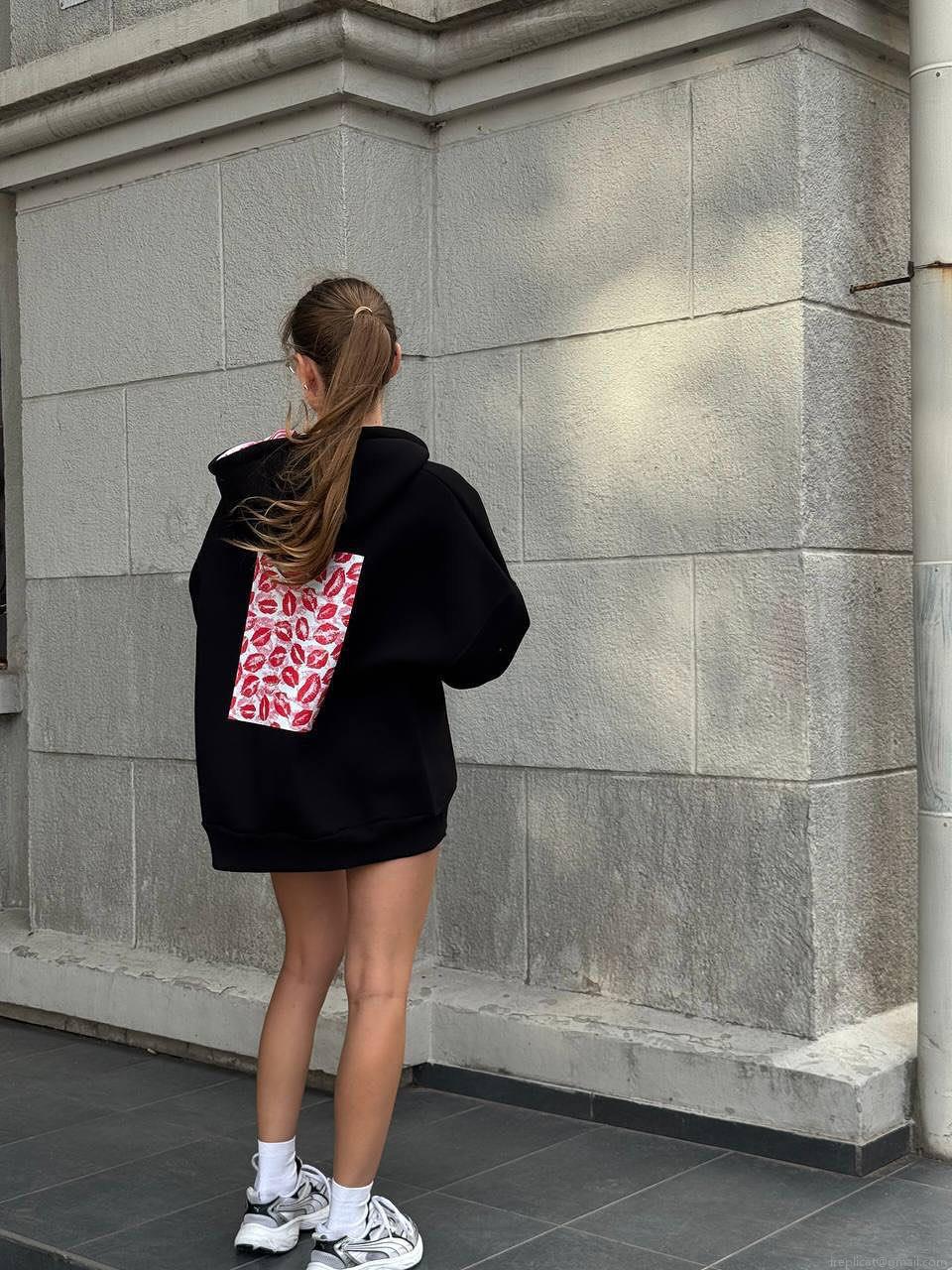 Women's Oversized 100% Cotton Hoodie Sexy Red Lip Print Boyfriend Style Warm Long Sleeve Zip Up Pullover Sweatshirt For Autumn Winter Streetwear