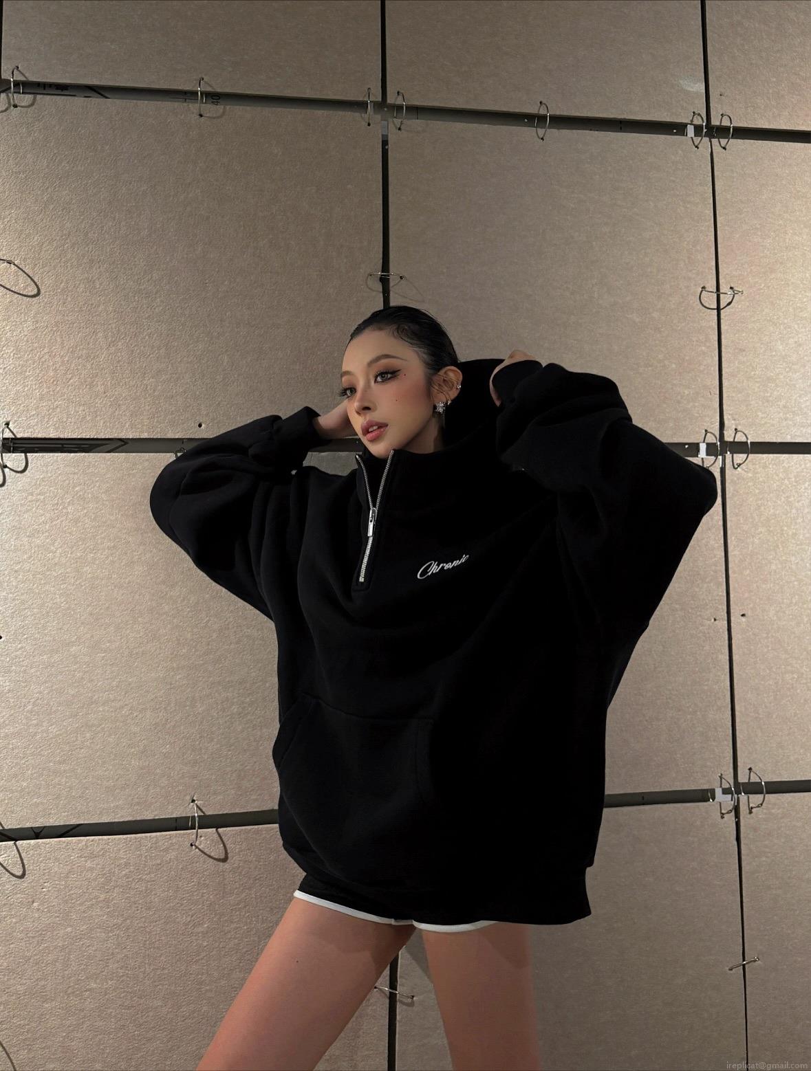 Women's Oversized Hoodie 100% Cotton Half-Zip Pullover Letter Print Chronic Graphic Long Sleeve Streetwear Sweatshirt Autumn Winter Warm Top Loose Fit Casual Style Hooded Outerwear
