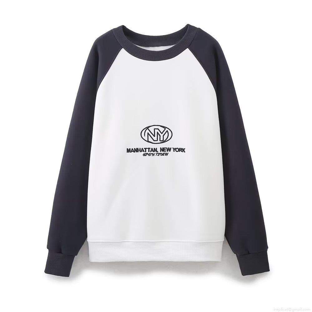 Women's Fashion Color Block Sweatshirt Polyester Fleece Lined Round Neck Long Sleeve Pullover NY Manhattan Letter Embroidery Streetwear Top for Winter Autumn
