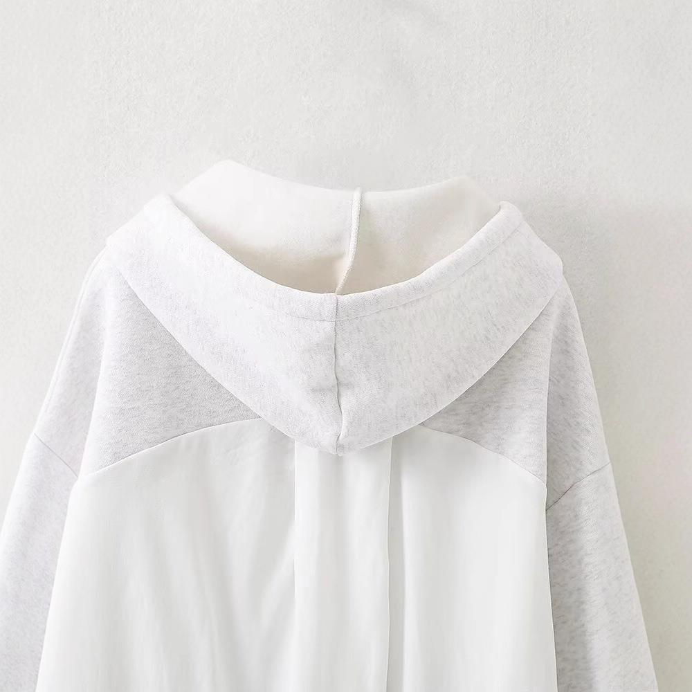 Women's Hooded Pullover Sweatshirt Contrast Patchwork Long Sleeve Hoodies With Kangaroo Pocket Loose Fit Casual Streetwear Top