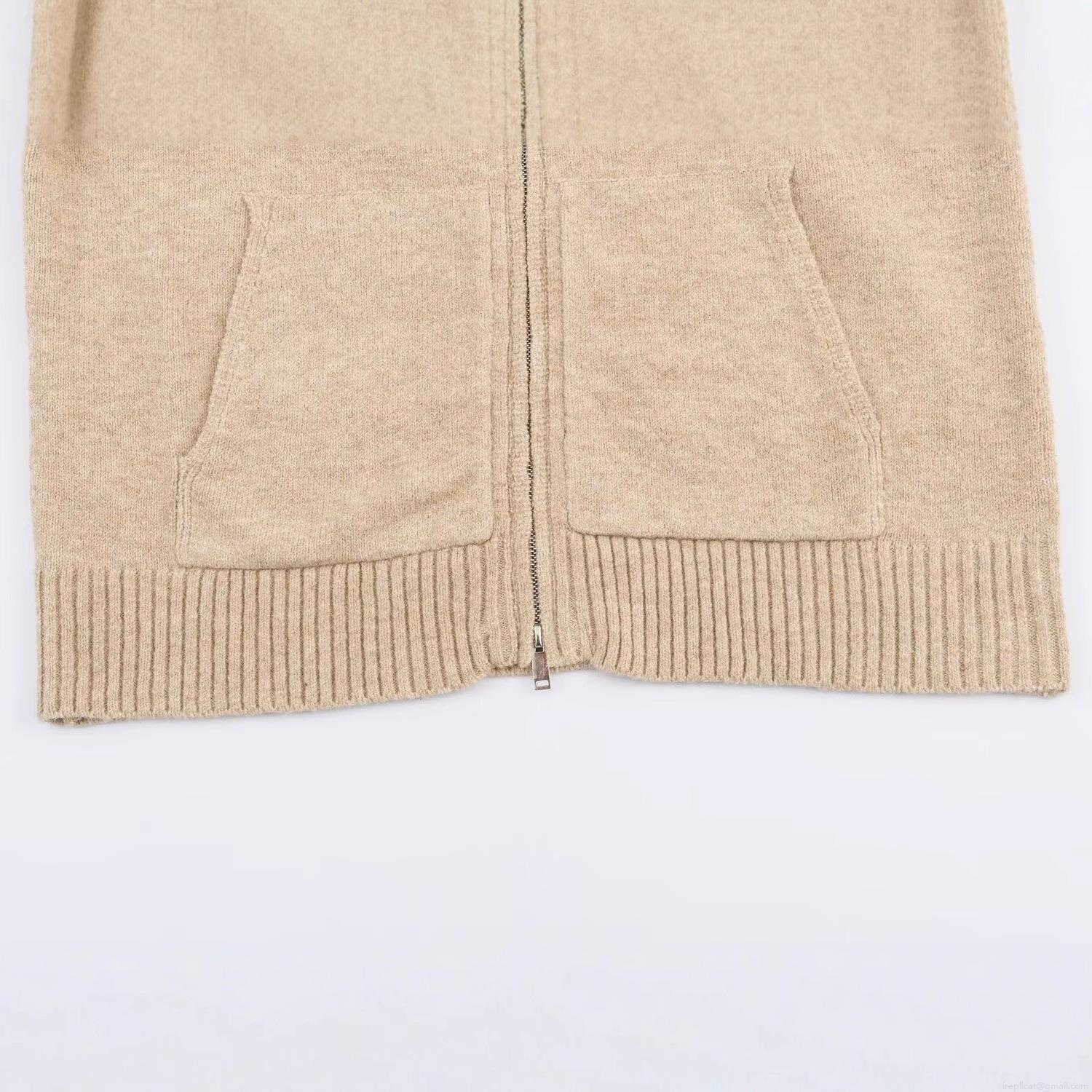 Women's Acrylic Nylon Knit Hoodie Cardigan Long Sleeve Zipper Jacket Casual Solid Color Knitted Sweatshirt With Pockets Hooded Outerwear For Autumn Winter