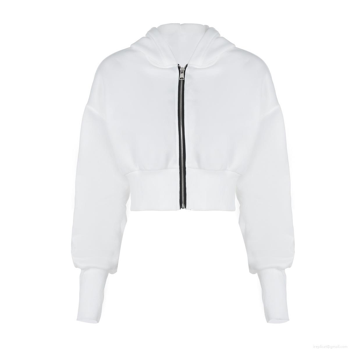 Women's 100% Polyester Cropped Zip Up Hoodie Long Sleeve Solid Color Slim Fit Hooded Sweatshirt Fall Streetwear Casual Jacket