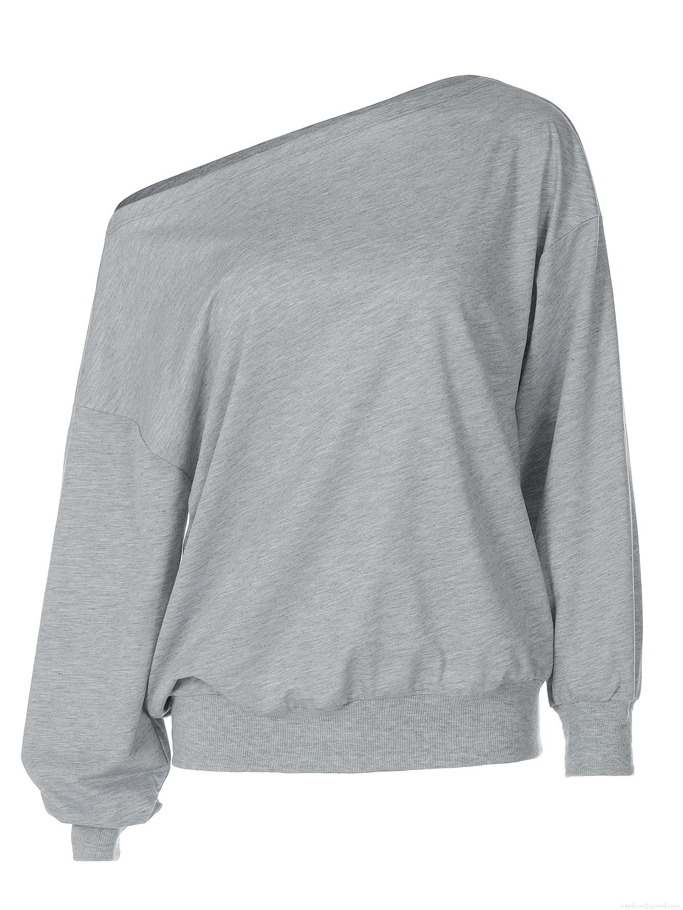 Women's Off-Shoulder Long Sleeve Sweatshirt Loose Fit Solid Color Slash Neck Pullover Top Casual Streetwear Y2K Aesthetic Knit Sweater for Autumn Winter
