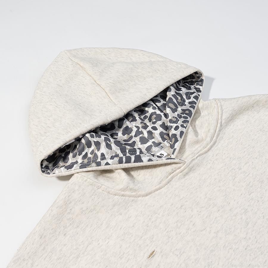 Women's Oversized Leopard Print Patchwork Hoodie Distressed Cotton Blend Sweatshirt Casual Long Sleeve Pullover Streetwear Top