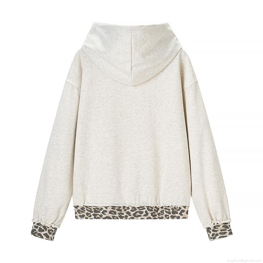 Women's Oversized Leopard Print Patchwork Hoodie Distressed Cotton Blend Sweatshirt Casual Long Sleeve Pullover Streetwear Top