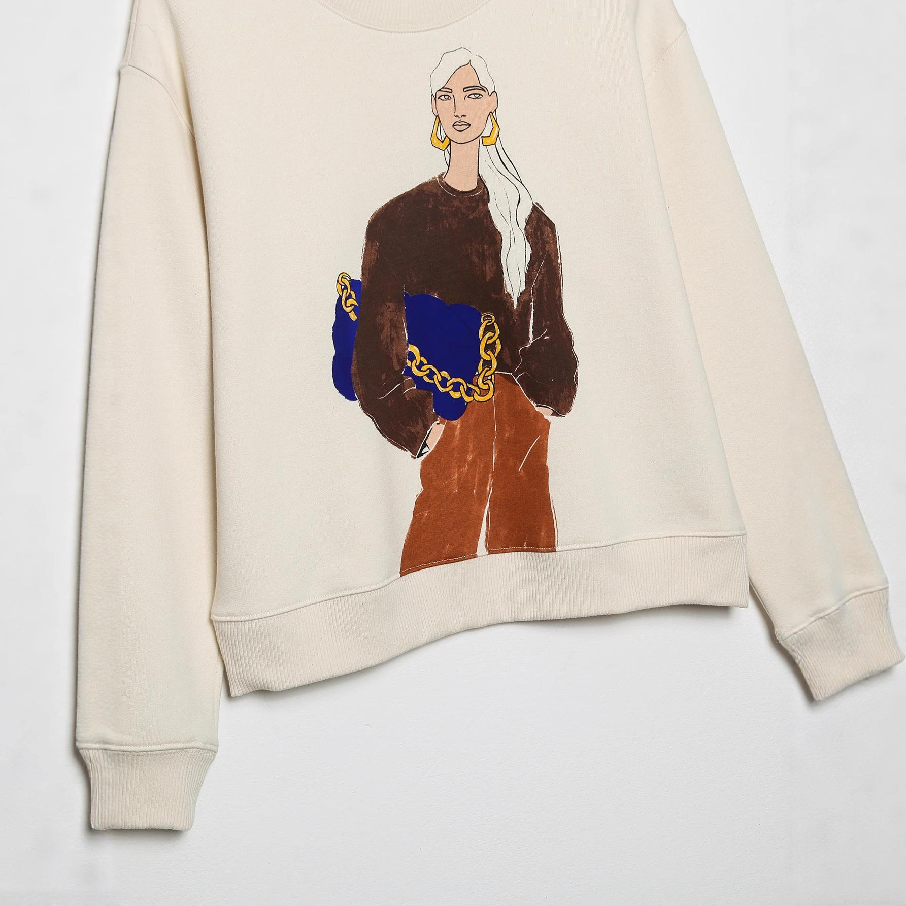 Women's Fashion Hand-drawn Graphic Print Sweatshirt Long Sleeve Round Neck Polyester Cotton Streetwear Casual Pullover For Women