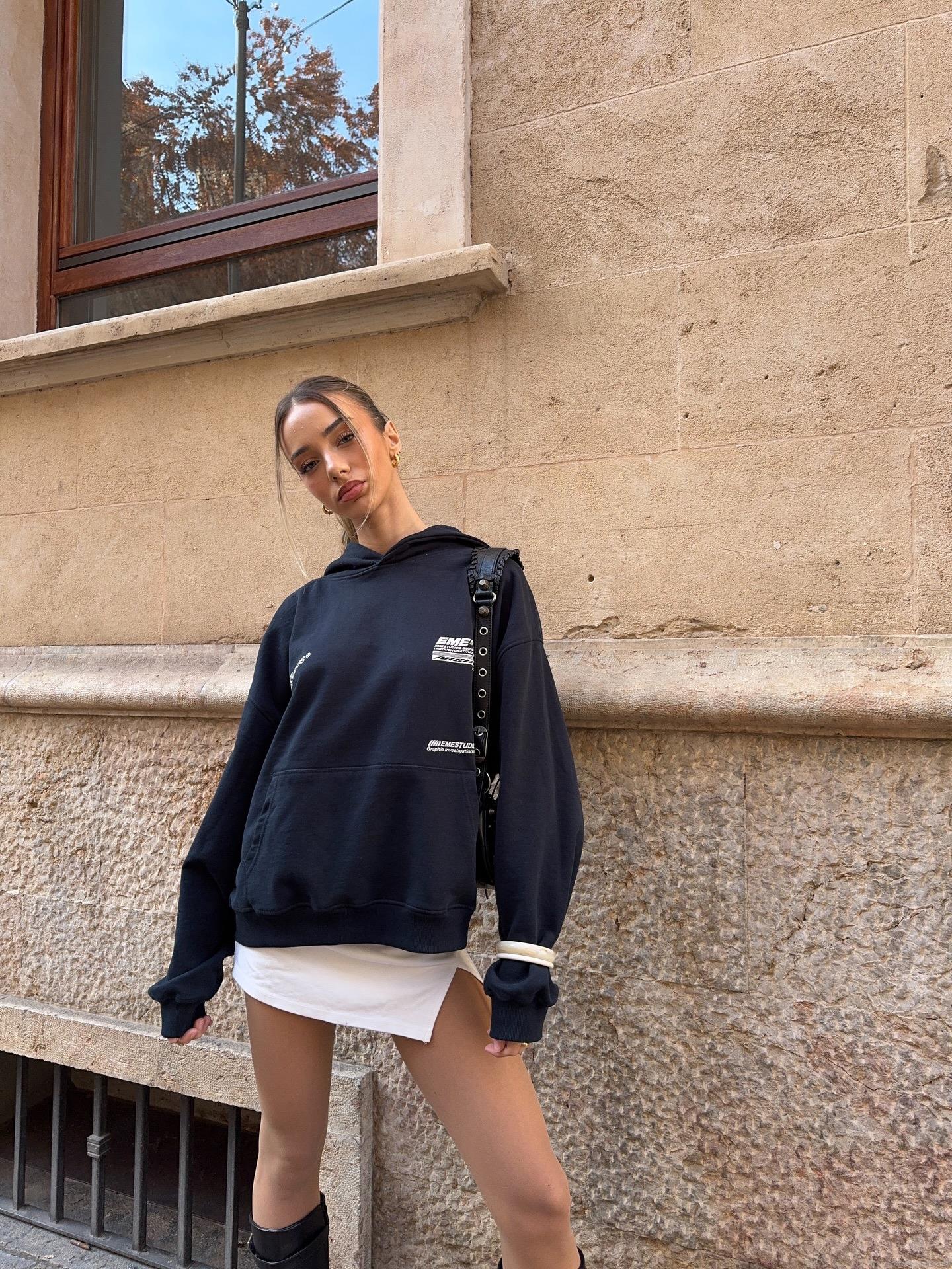 Women's Oversized Cotton Blend Hoodie Casual Streetwear Letter Print Drawstring Hood Long Sleeve Pullover Sweatshirt Top