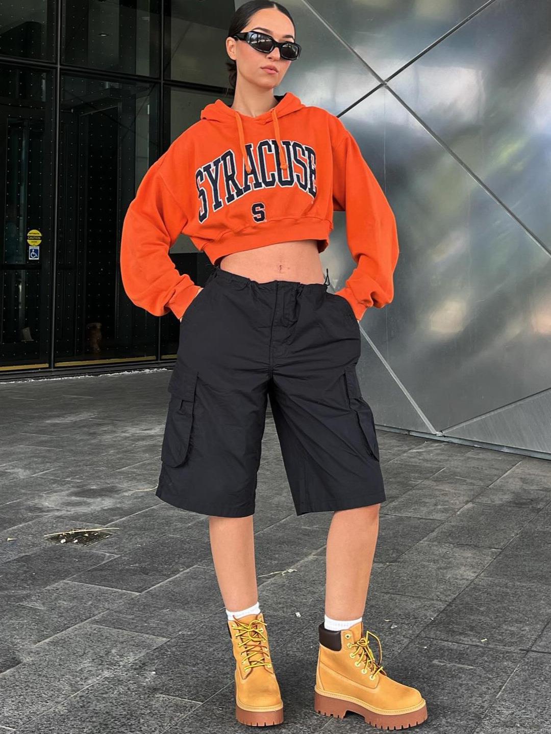 Women American Street Style Letter Print Hooded Sweatshirt Cropped Loose Casual Long Sleeve Sporty Hoodie Cotton Blend Pullover Autumn Streetwear
