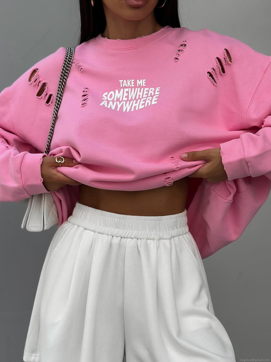 Women's Loose Distressed Pullover Sweatshirt Slogan Letter Print Cotton Blend Round Neck Long Sleeve Streetwear Top Autumn Fashion Casual Women Outfit