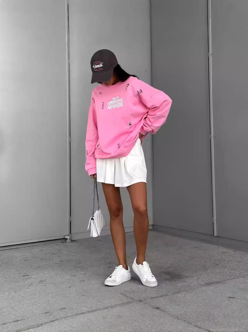 Women's Loose Distressed Pullover Sweatshirt Slogan Letter Print Cotton Blend Round Neck Long Sleeve Streetwear Top Autumn Fashion Casual Women Outfit