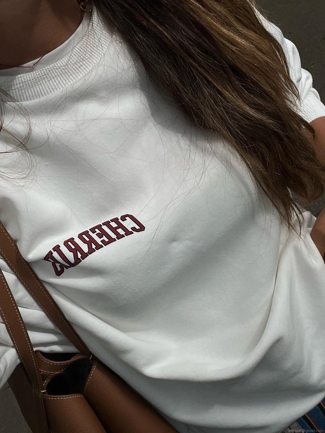 Women's Casual Cotton Round Neck Long Sleeve Sweatshirt With Cherry Letter Print Fashion Loose Pullover Top Autumn Streetwear Apparel