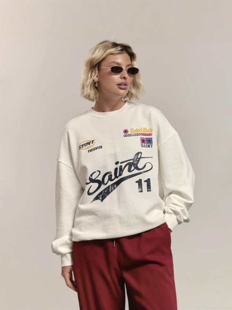 Women's Oversized American Streetwear Sweatshirt Cotton Blend Letter Printed Round Neck Long Sleeve Retro Casual Pullover Top