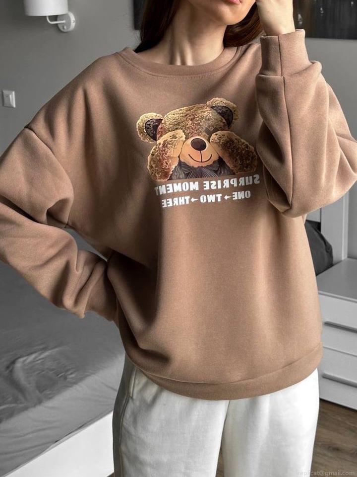 Women's Casual Bear Print Round Neck Pullover Sweatshirt Long Sleeve Oversized Cotton Blend Jumper Streetwear Jumper Top