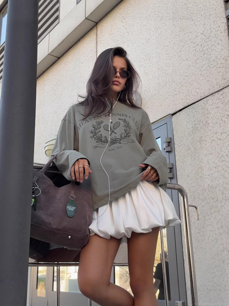 Women's Retro Heaven Tennis Club Print Sweatshirt 100% Cotton Loose Fit Crew Neck Long Sleeve Pullover American Streetwear Casual Top For Women