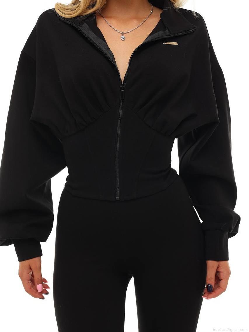 Women's Street Style Slim Fit Zipper Sweatshirt Long Sleeve Cotton Blend Waist Tightening Sporty Casual Jacket Top For Winter Autumn