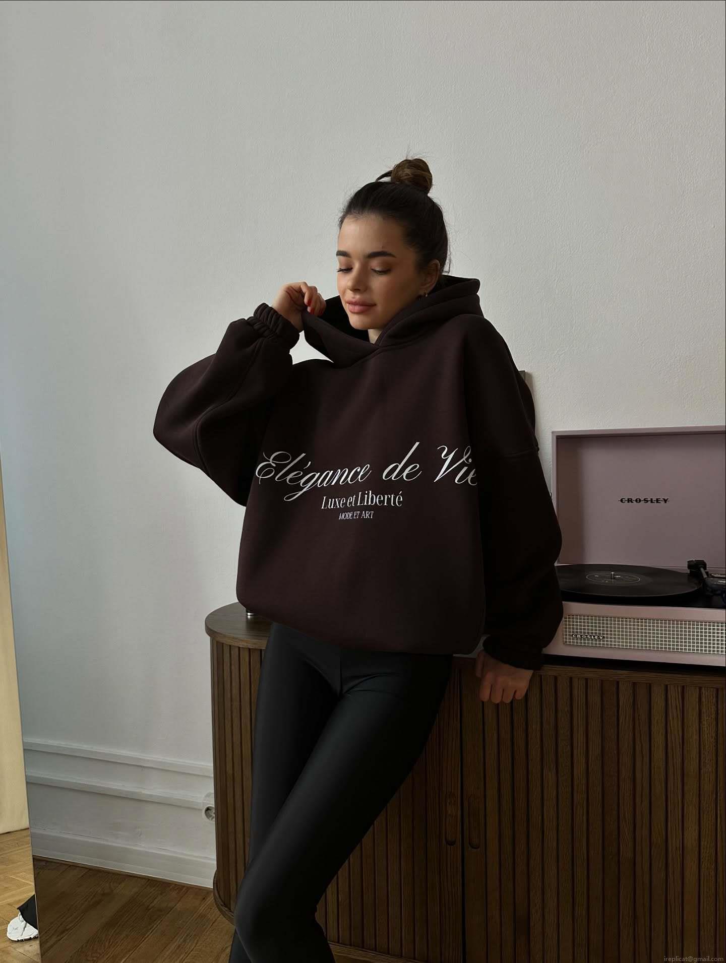 Women's Oversized Hoodie Vintage American Streetwear French Letter Print Cotton Blend Heavyweight Pullover Retro Hip Hop Sweatshirt For Daily Street Wear