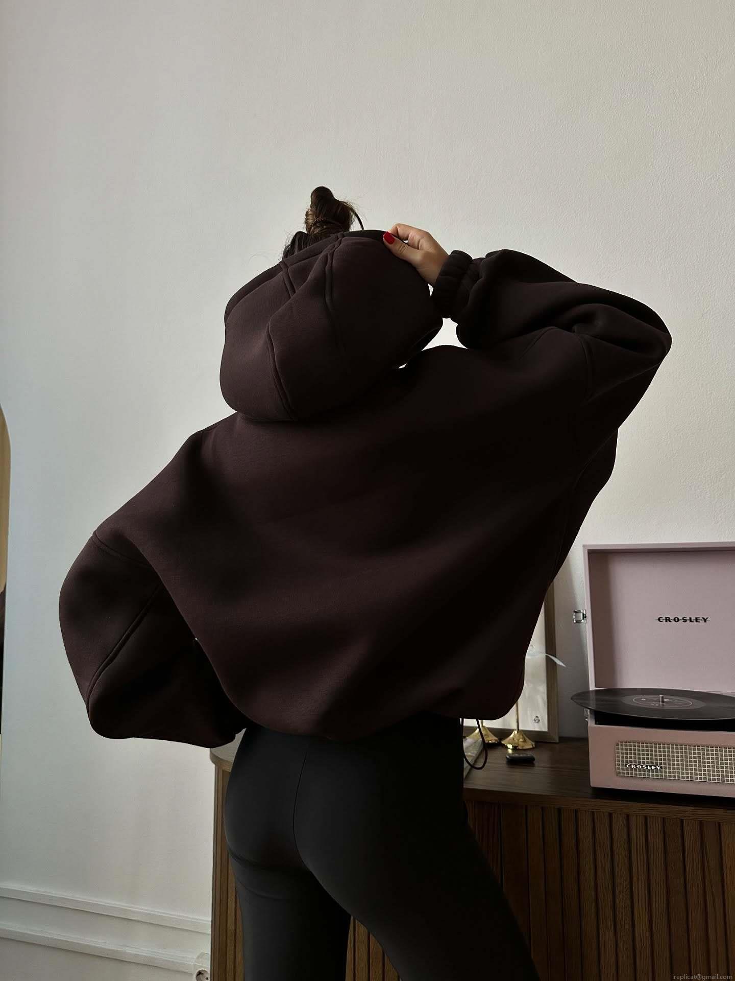 Women's Oversized Hoodie Vintage American Streetwear French Letter Print Cotton Blend Heavyweight Pullover Retro Hip Hop Sweatshirt For Daily Street Wear