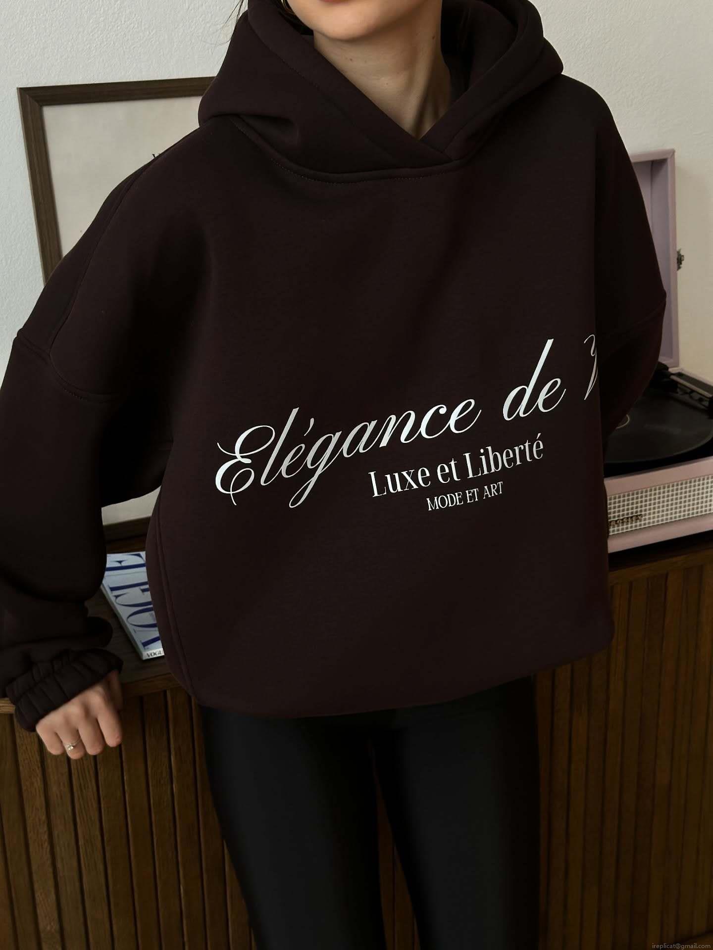 Women's Oversized Hoodie Vintage American Streetwear French Letter Print Cotton Blend Heavyweight Pullover Retro Hip Hop Sweatshirt For Daily Street Wear