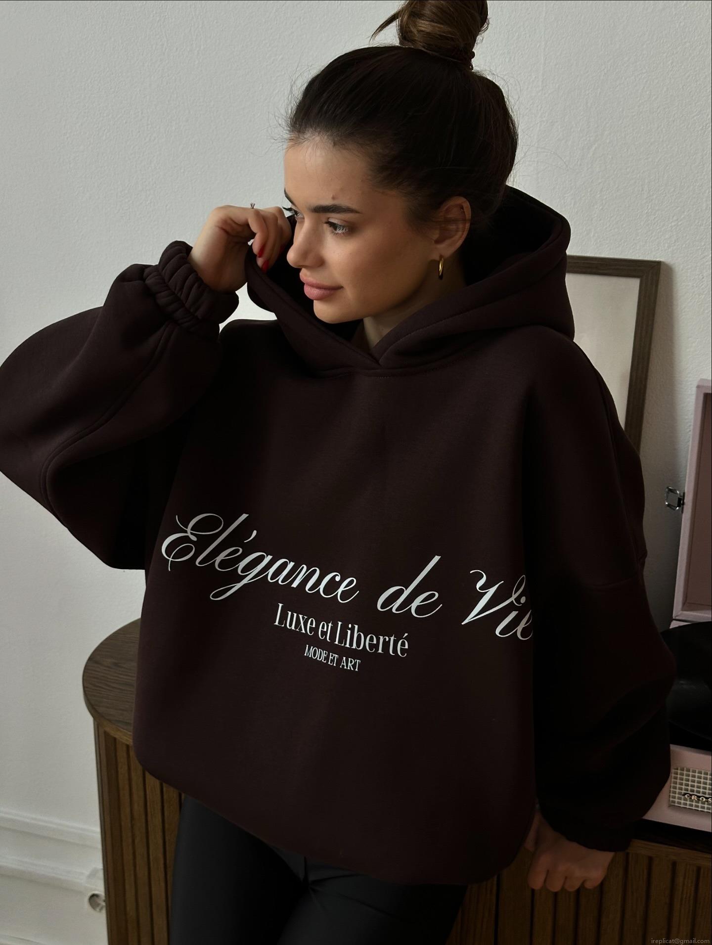 Women's Oversized Hoodie Vintage American Streetwear French Letter Print Cotton Blend Heavyweight Pullover Retro Hip Hop Sweatshirt For Daily Street Wear