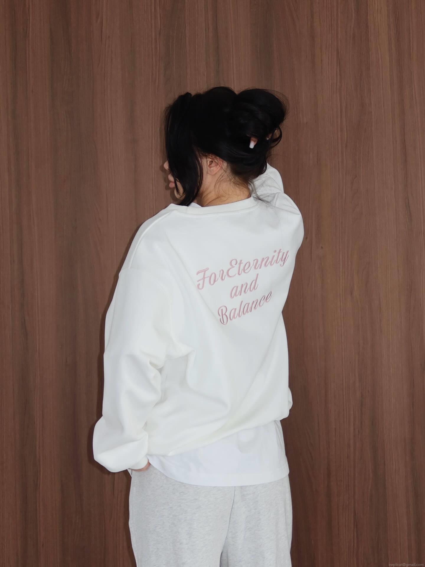 Women's American Retro White Round Neck Sweatshirt 100% Cotton Loose Oversized Letter Print Long Sleeve Pullover Top For Streetwear Autumn Spring