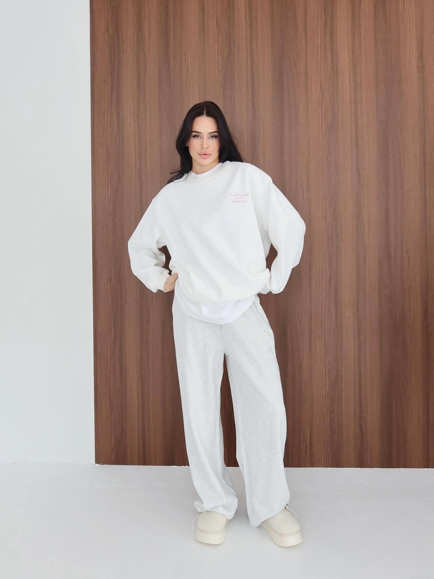Women's American Retro White Round Neck Sweatshirt 100% Cotton Loose Oversized Letter Print Long Sleeve Pullover Top For Streetwear Autumn Spring