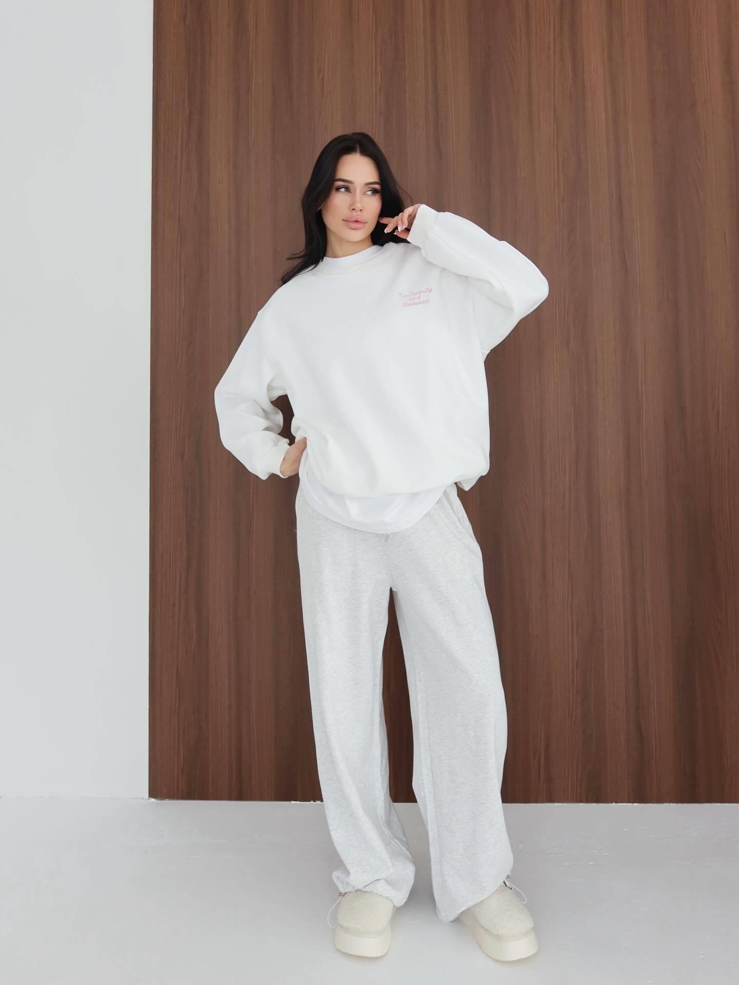 Women's American Retro White Round Neck Sweatshirt 100% Cotton Loose Oversized Letter Print Long Sleeve Pullover Top For Streetwear Autumn Spring