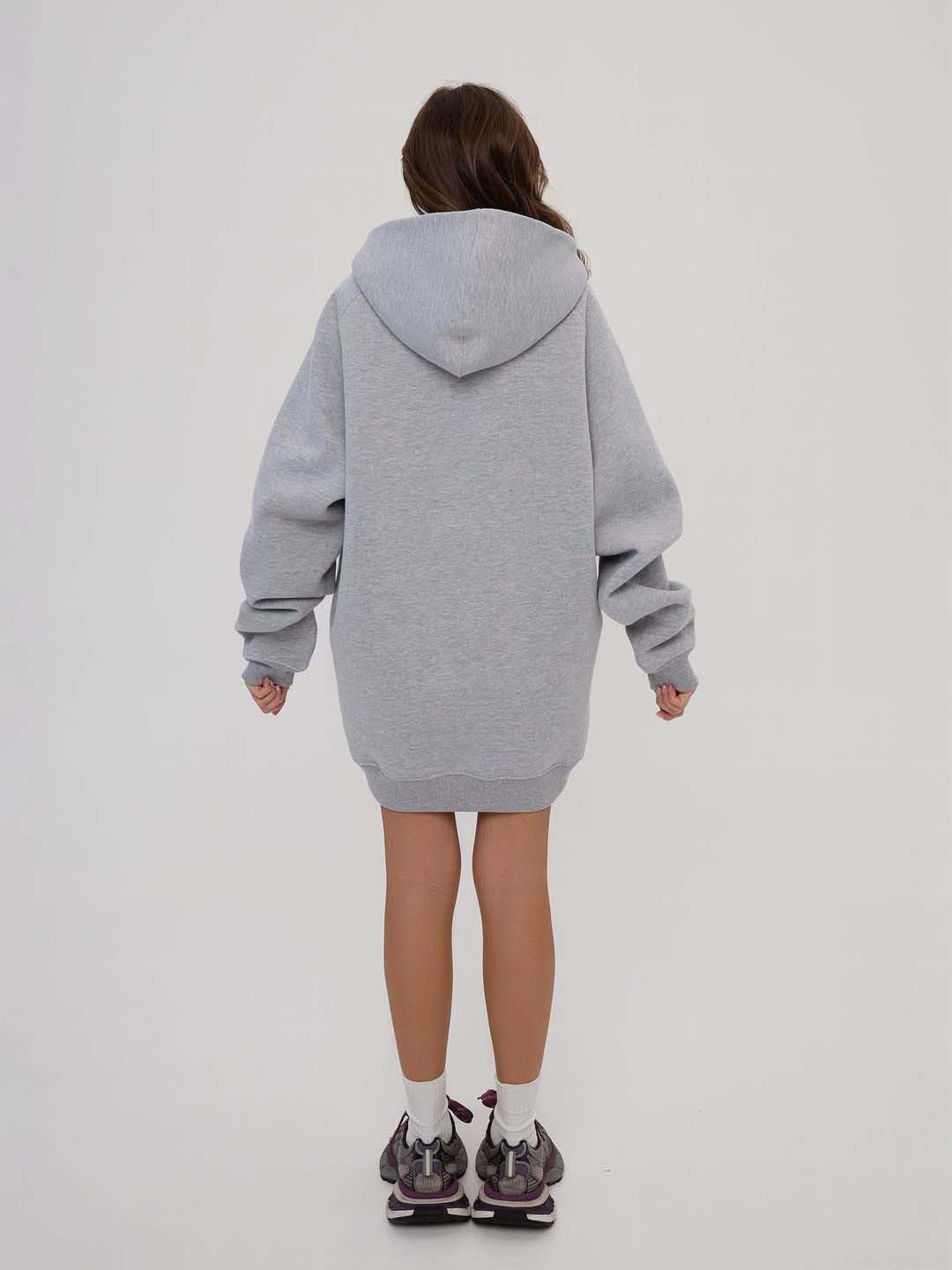 Women's Oversized Zip Up Hooded Sweatshirt 100% Cotton Long Sleeve Drop Shoulder Solid Color Streetwear Casual Jacket Autumn Winter Outerwear For Women