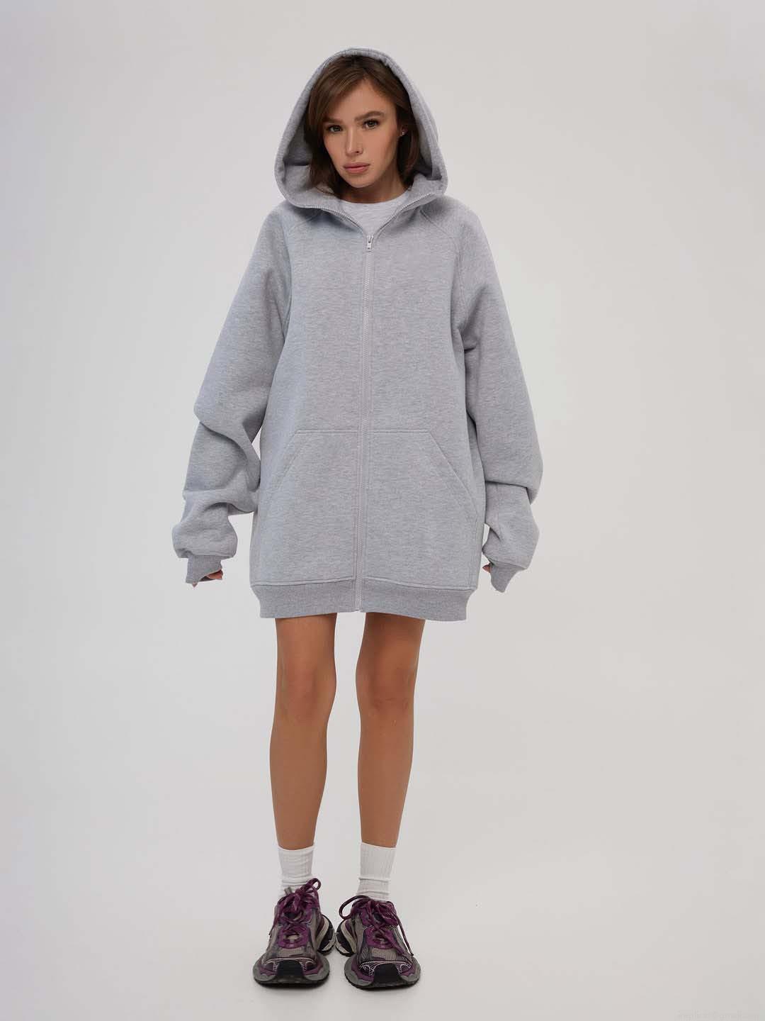 Women's Oversized Zip Up Hooded Sweatshirt 100% Cotton Long Sleeve Drop Shoulder Solid Color Streetwear Casual Jacket Autumn Winter Outerwear For Women