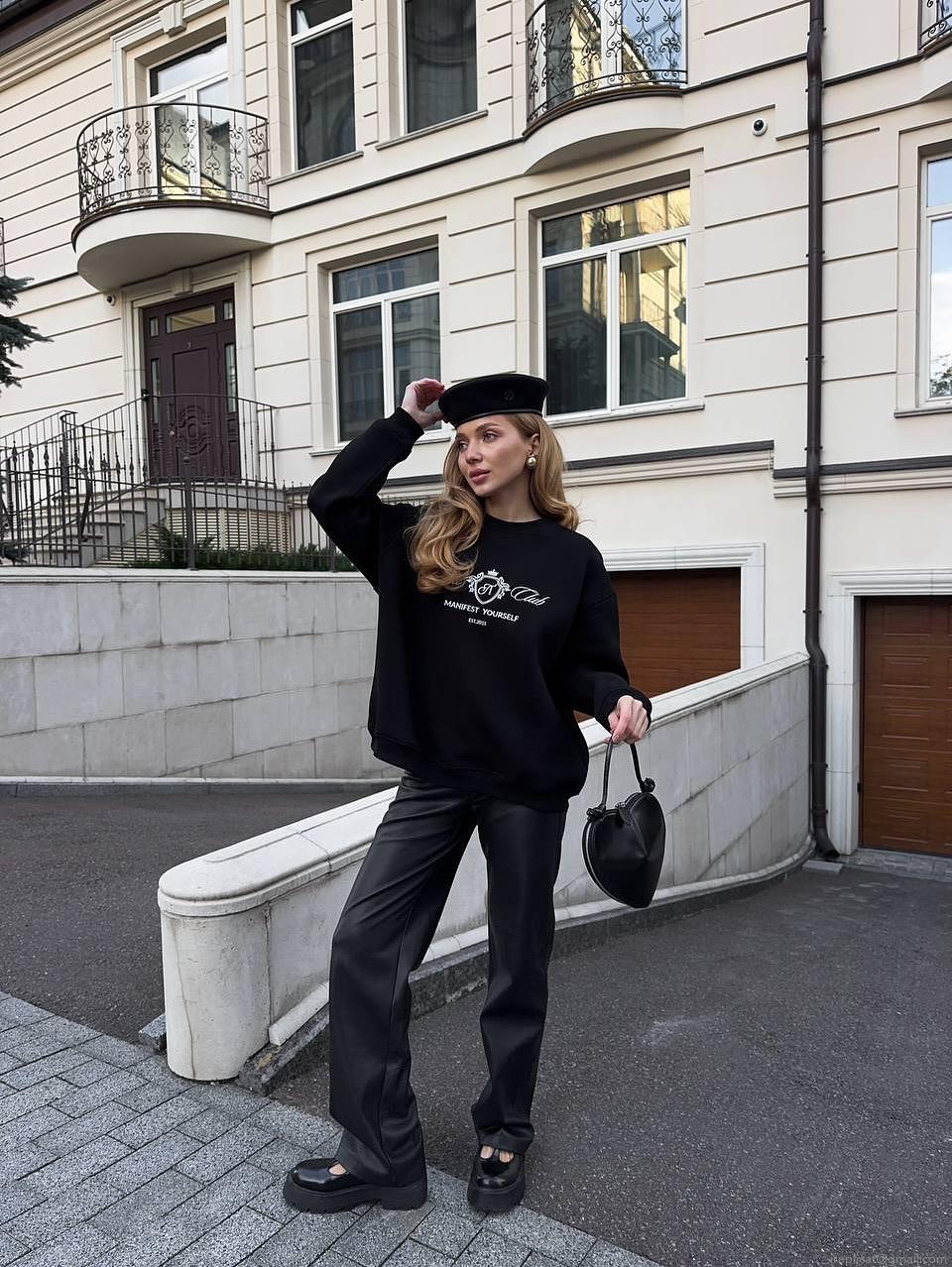 Women's Retro Street Letter Print Sweatshirt 100% Cotton Round Neck Loose Pullover Long Sleeve Top Streetwear Fashion For Women