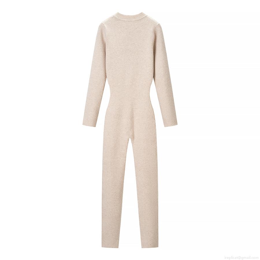 Women's Sexy Ribbed Knit Jumpsuit Long Sleeve Half Zip Stand Collar Slim Fit Romper Winter Autumn Ribbed Long Sleeve Jumpsuit Outfit For Women