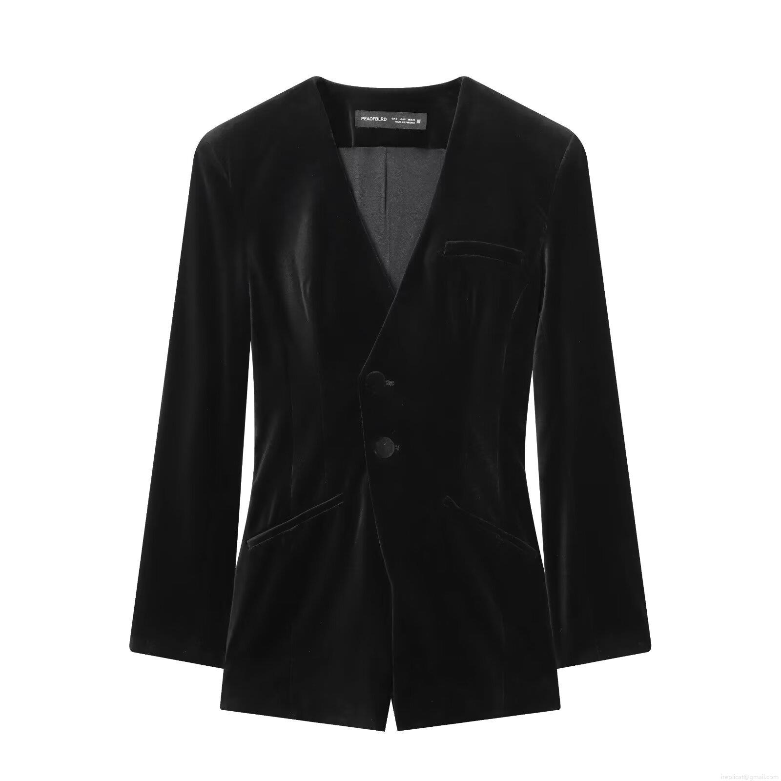 Women's Sexy Velvet Blazer Jumpsuit Deep V Neck Single Button Long Sleeve Bodycon Romper Suit Party Streetwear Jumpsuit For Women Black