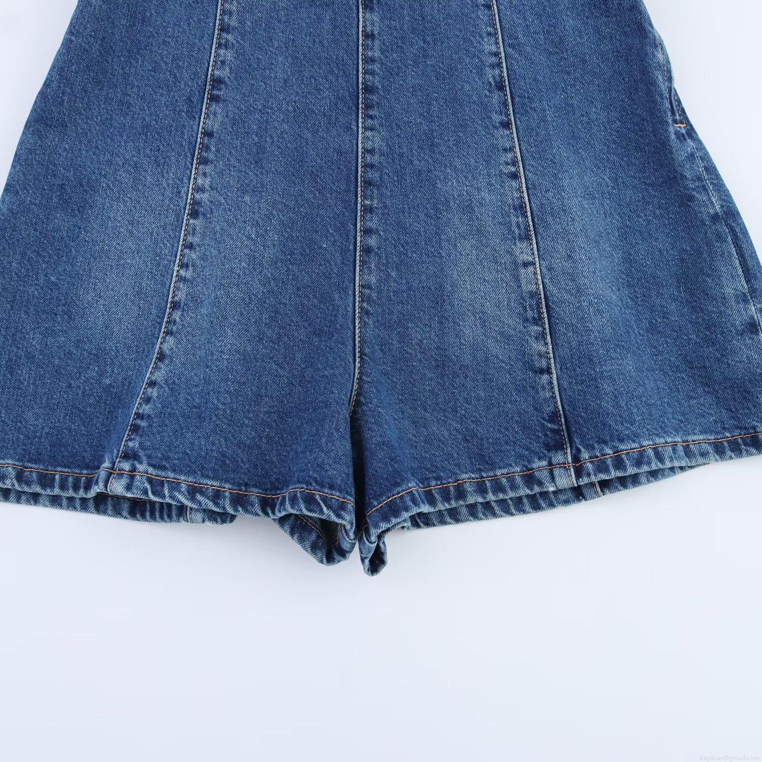 Women's Sexy Backless Denim Halter Jumpsuit Sleeveless Lace-up V-Neck Short Romper Casual Summer Streetwear Blue Denim Jumpsuit