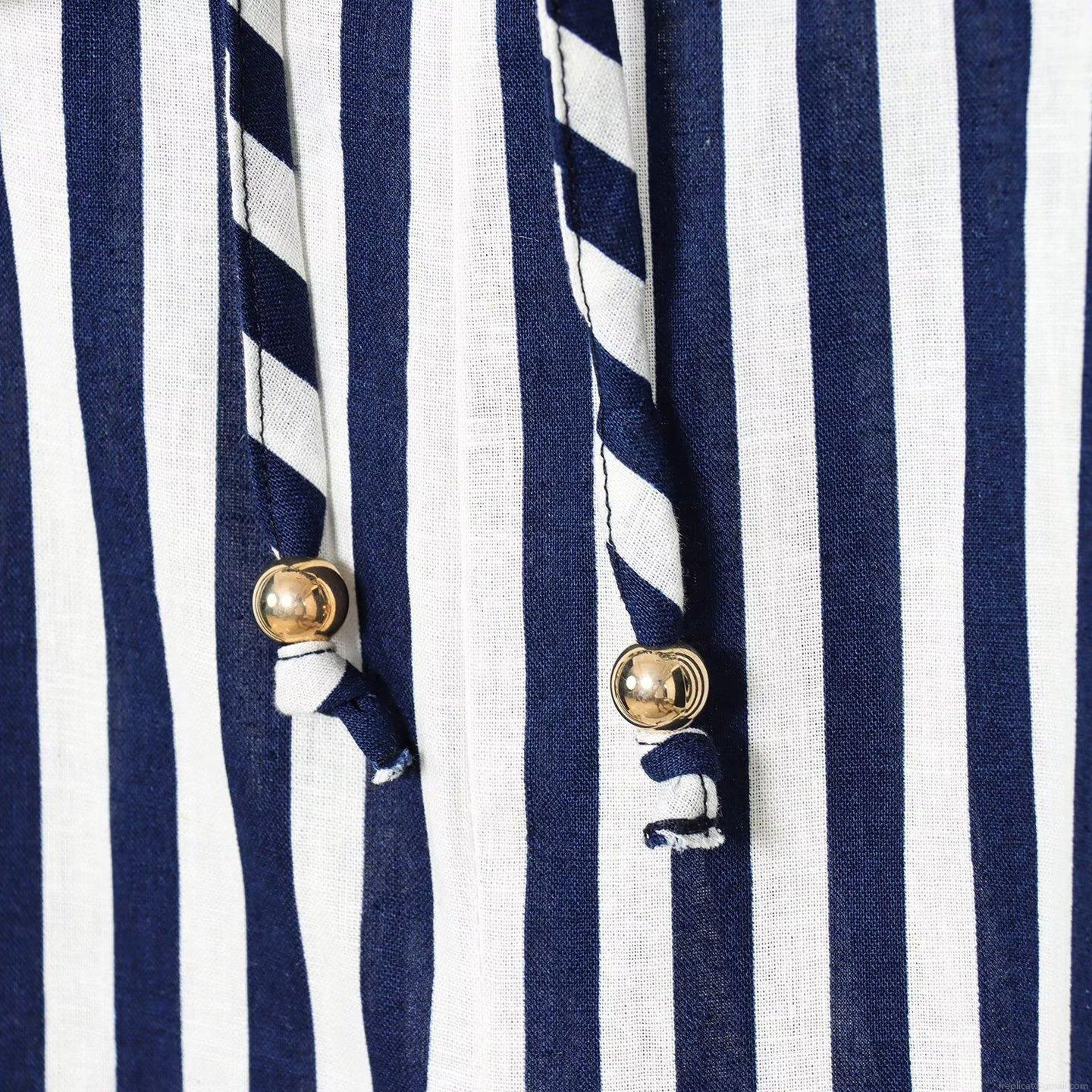 Women Halter Neck Jumpsuit Sleeveless Cotton Linen Blend Navy Blue Patchwork Blue White Striped Wide Leg Long Pant Casual One Piece Outfit With Waist Tie