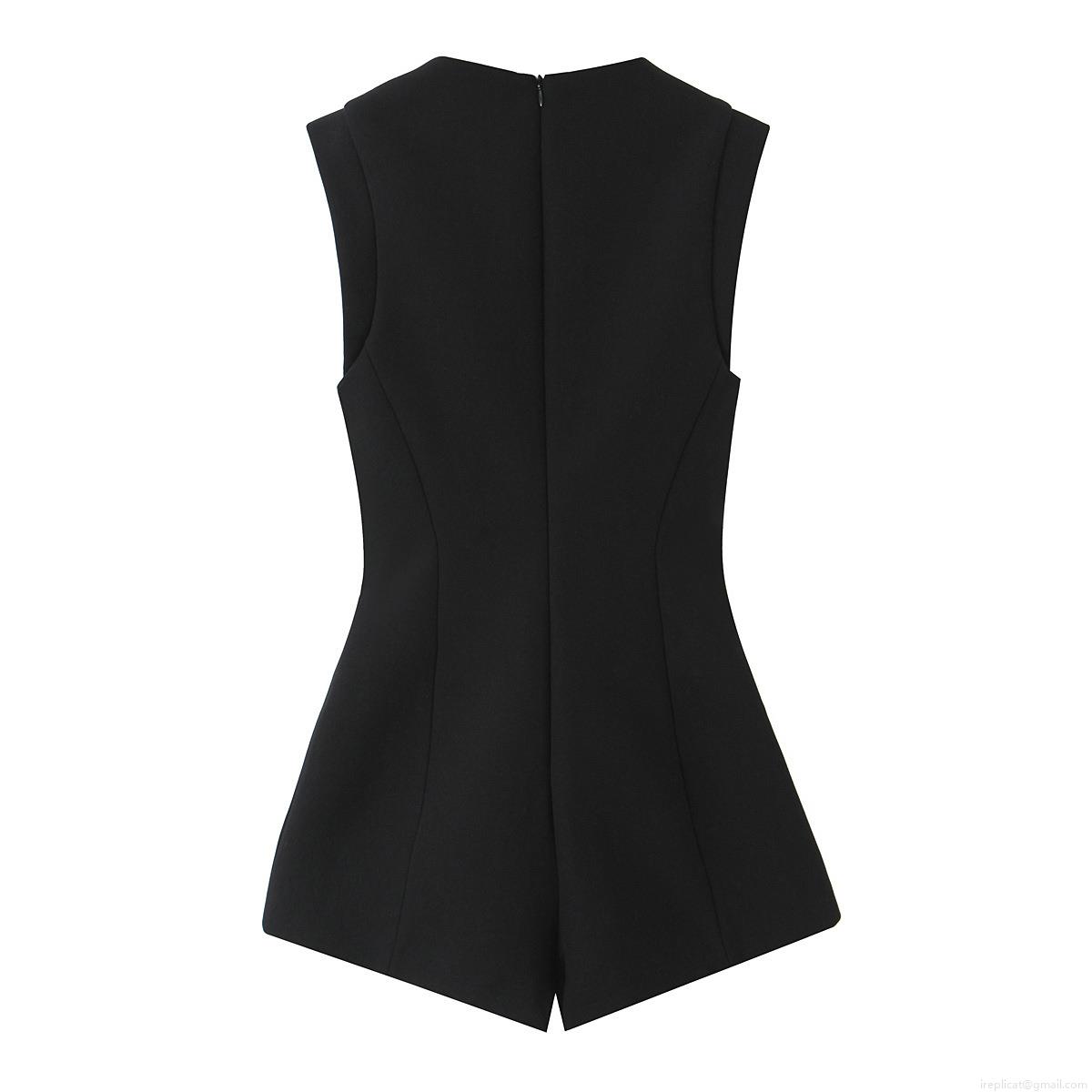 Women's Sleeveless Rhinestone Button Denim Romper Elegant High Waist Jumpsuit With Back Zipper Solid Black Slim Fit Short Jumpsuit For Summer Party Dating