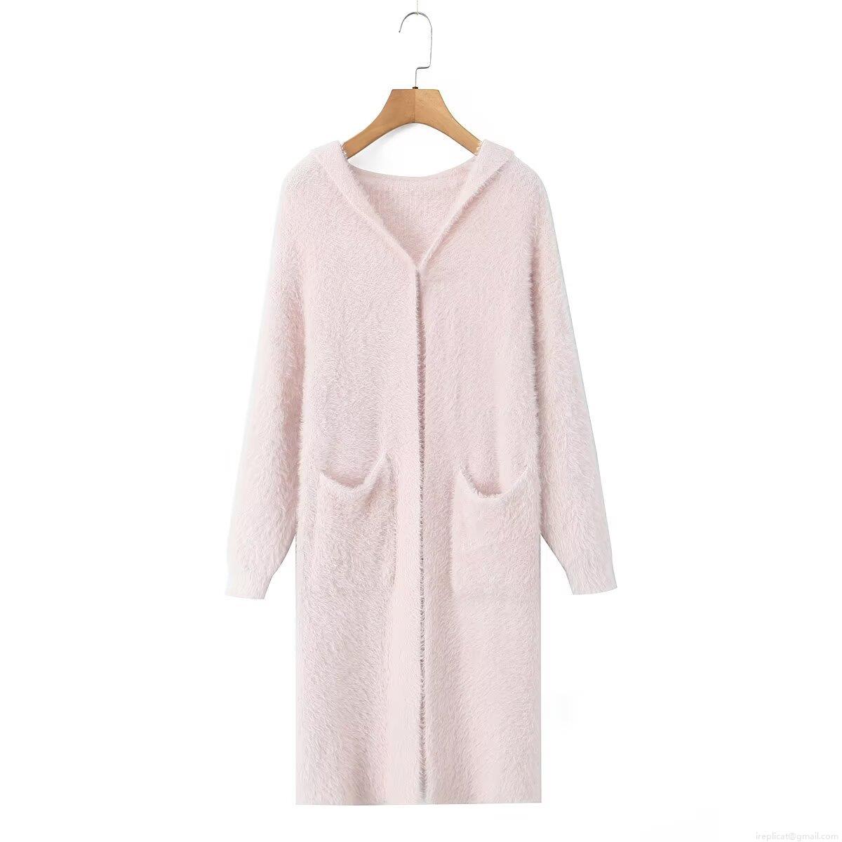 Women's Hooded Long Sleeve Open Front Cardigan Fuzzy Plush Knit Sweater Coat With Pockets Casual Loose Longline Warm Outerwear For Fall Winter