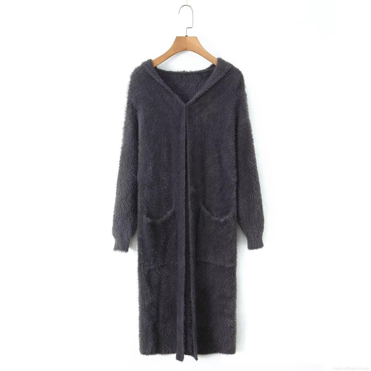 Women's Hooded Long Sleeve Open Front Cardigan Fuzzy Plush Knit Sweater Coat With Pockets Casual Loose Longline Warm Outerwear For Fall Winter