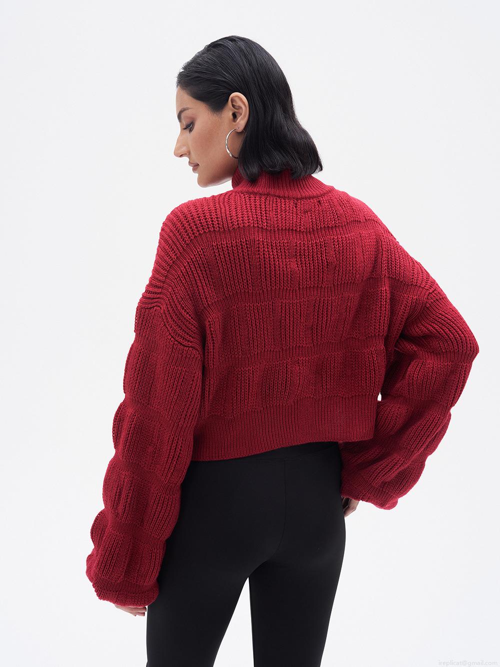 Women's Chunky Knit Polyester Zipper Cardigan Sweater Lantern Sleeve Mock Neck Crop Top Solid Color Streetwear Knitwear Outerwear