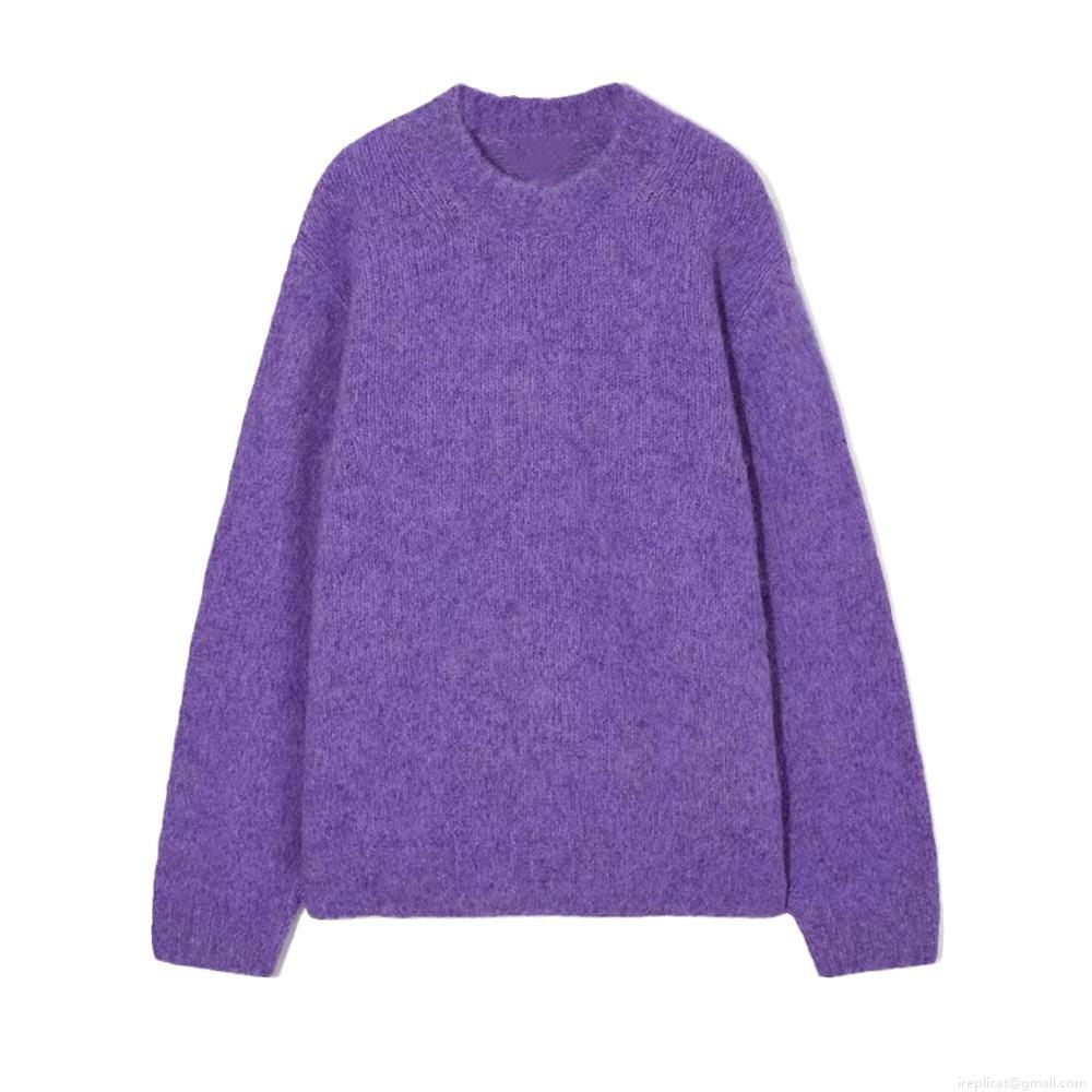 Women's Casual Round Neck Long Sleeve Knit Sweater Solid Color Standard Fit Polyester Blend Mohair Texture Pullover Top For Autumn Winter