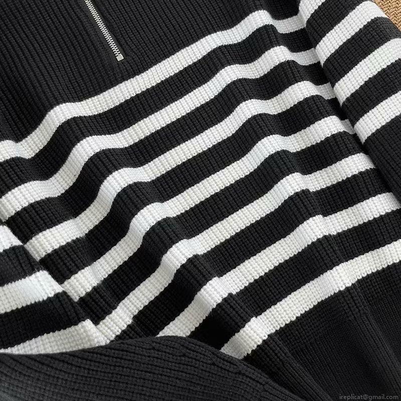 Women's Casual Cotton Blend Half Zip Knit Sweater Loose Striped Solid Pullover Jumper For Daily Commute Minimalist Long Sleeve Thick Knit Top