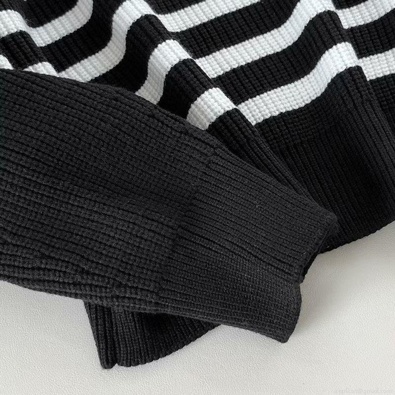 Women's Casual Cotton Blend Half Zip Knit Sweater Loose Striped Solid Pullover Jumper For Daily Commute Minimalist Long Sleeve Thick Knit Top