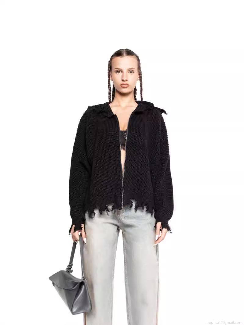 Women's Distressed Knit Hooded Sweater Cardigan Cotton Blend Oversized Zip Up Jacket With Fringed Edges Streetwear Autumn Winter Long Sleeve Top