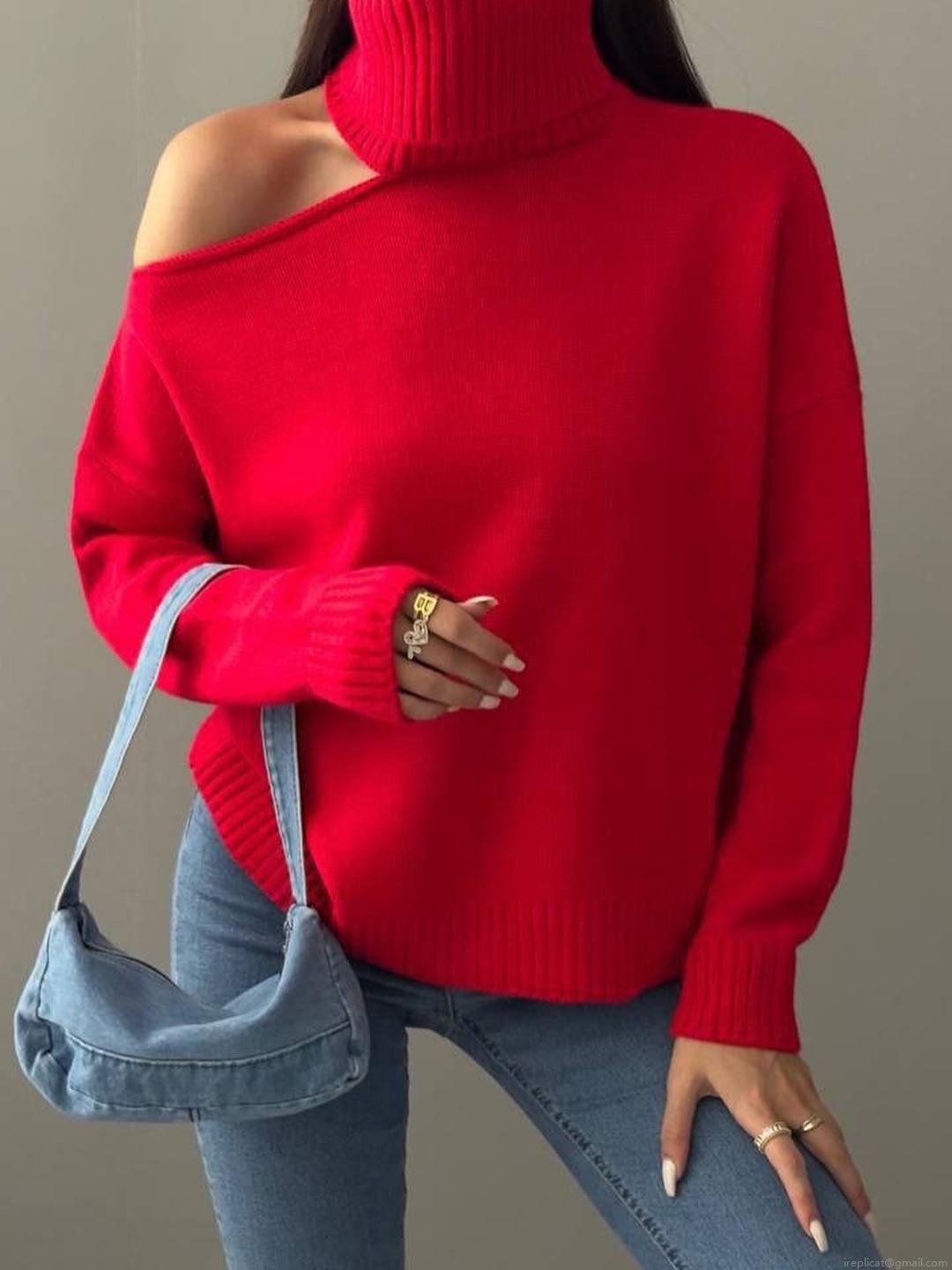 Women's Cold Shoulder Mock Neck Knit Sweater Slim Fit Cotton Blend Long Sleeve Pullover Elegant Fall Jumper Top For Ladies