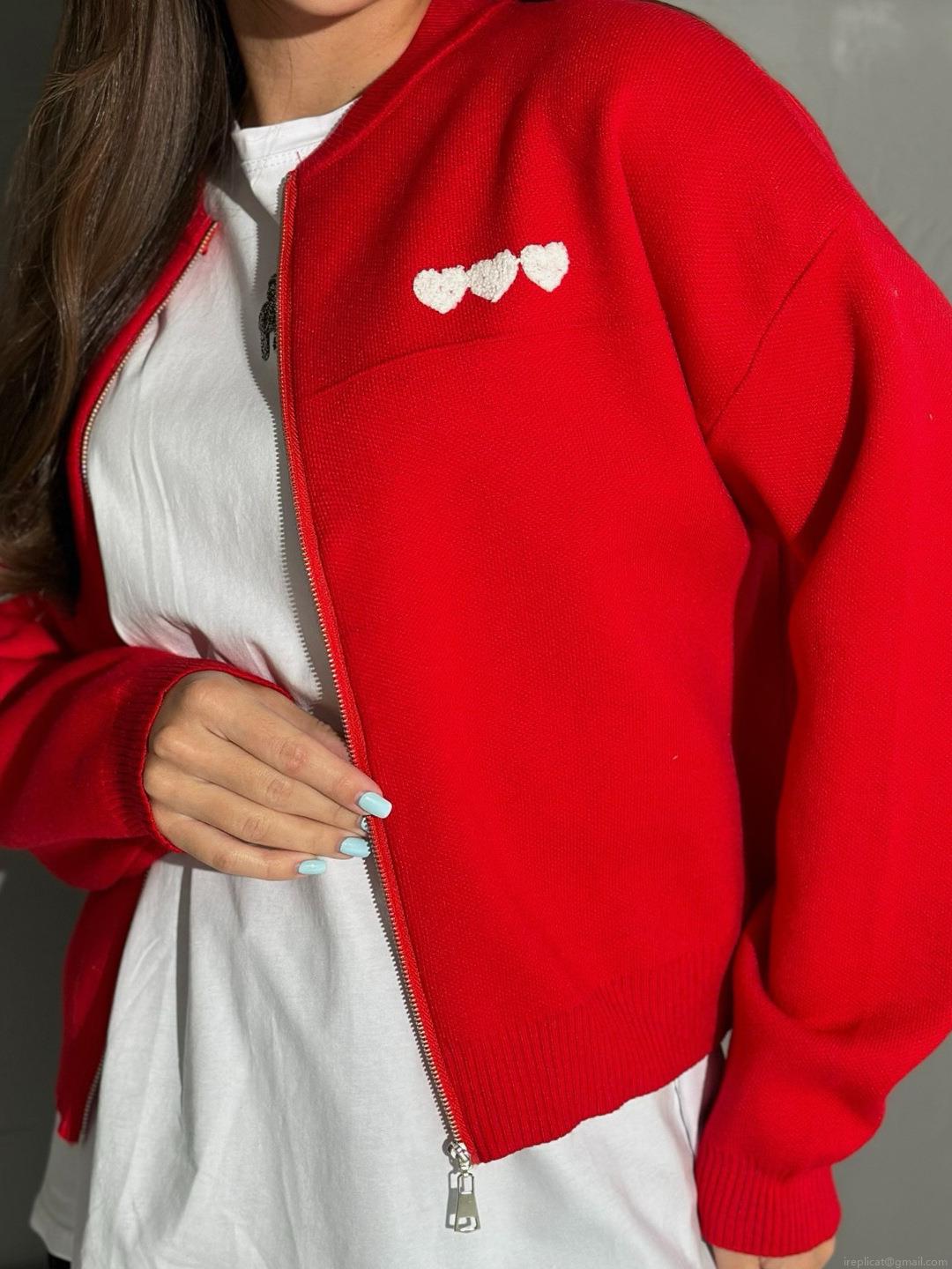Women's Heart Embroidery Zip Up Knit Cardigan French Style Slim Fit Long Sleeve Sweater Jacket Autumn Casual Knitted Top