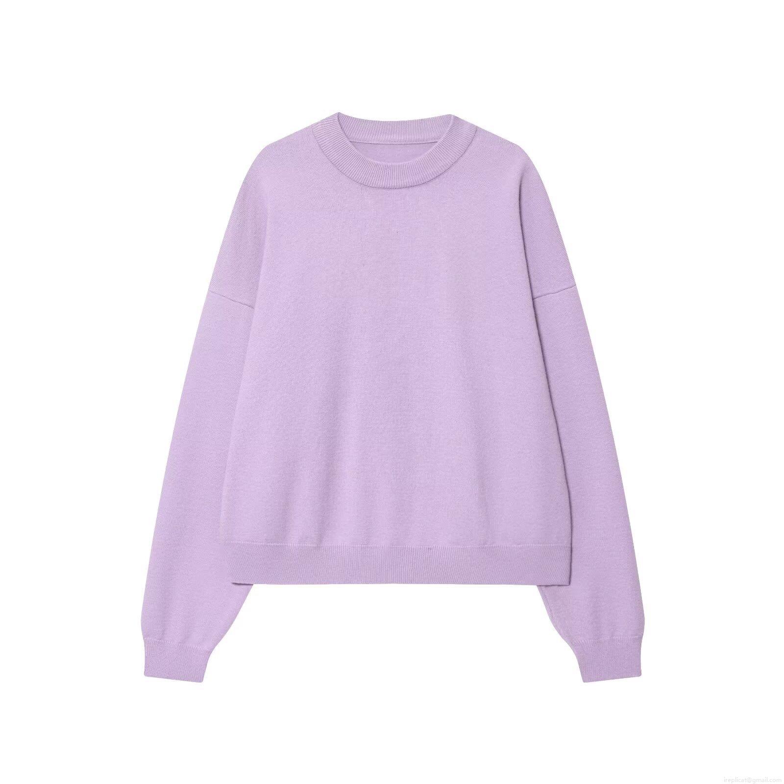 Women's Casual Round Neck Long Sleeve Knit Sweatshirt Loose Fit Solid Color Drop Shoulder Pullover Top Streetwear Autumn Winter Clothing Lavender Purple Grey