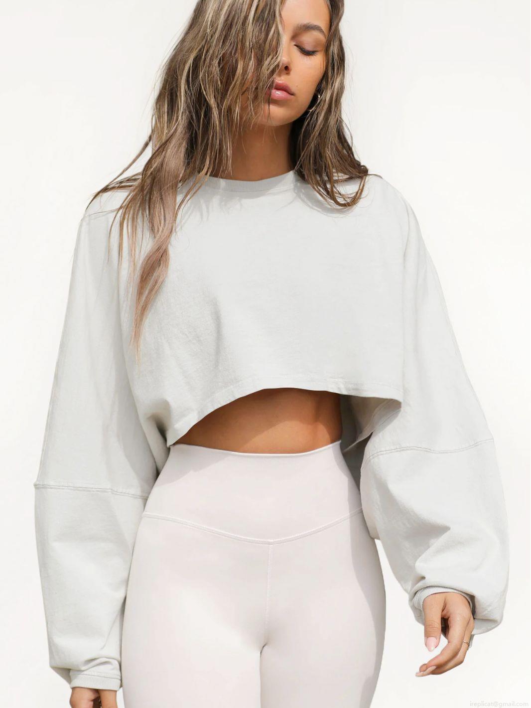 Women's Cropped Sweatshirt Knit Cotton Round Neck Long Sleeve Pullover Navel-Baring Drop Shoulder Streetwear Casual Sporty Fashion Top