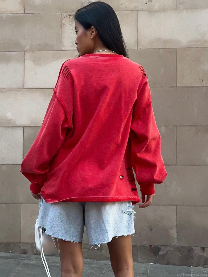 Women's Oversized Distressed Sweatshirt Cotton Pullover Long Sleeve Streetwear Top With Destroyed Details For Autumn Spring Fashion