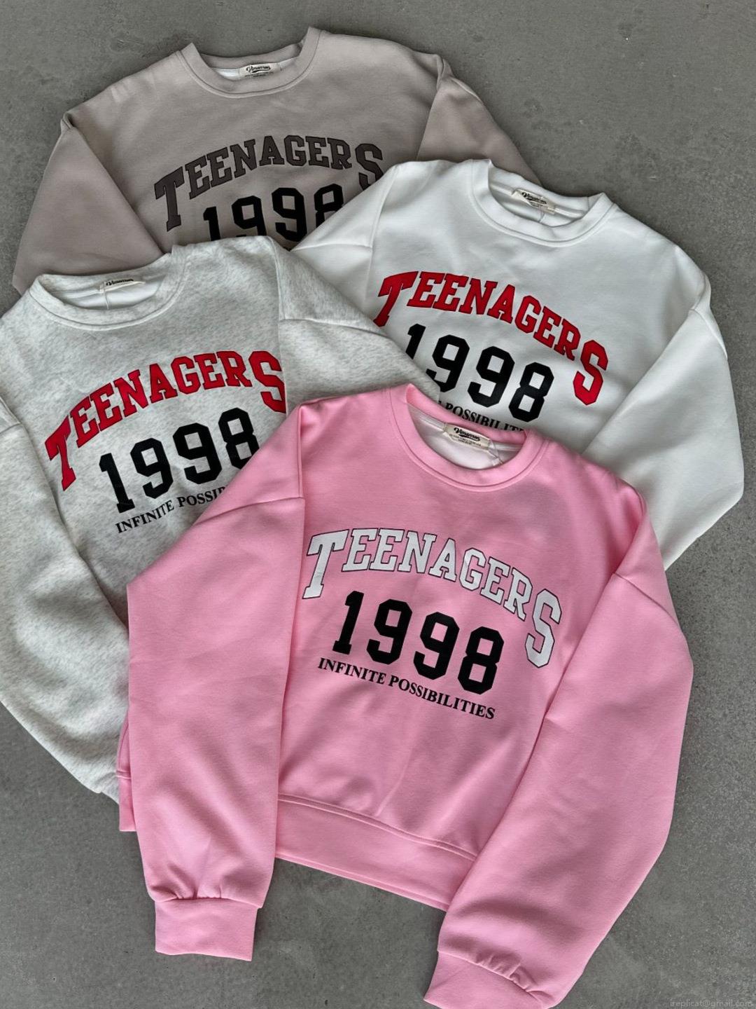 Women's Sweatshirt Loose Cotton Pullover Round Neck Long Sleeve 1998 Letter Printed Streetwear Casual Fashion Comfortable Top For Women Teenagers